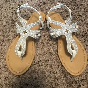 White SANDALS-pearl and bling accents